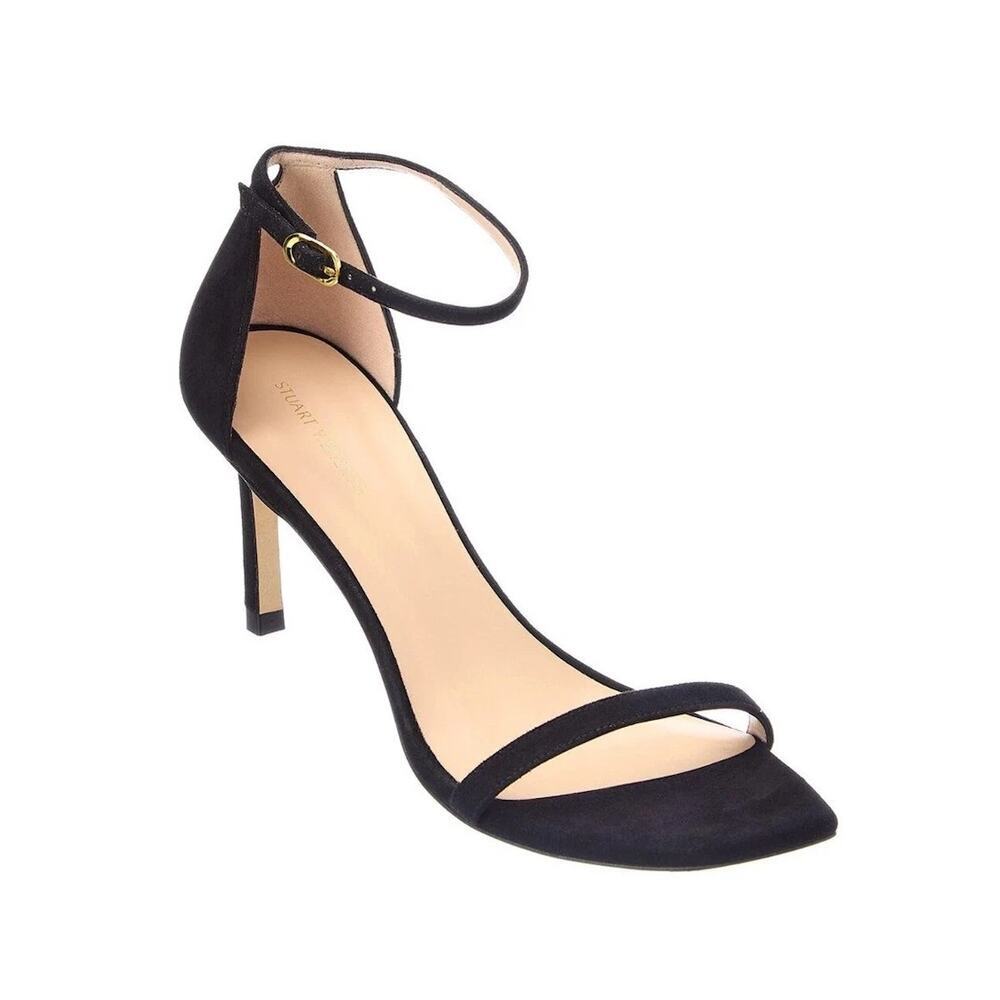 Stuart Weitzman Nudist II 75 Black Suede Ankle Strap Sandal Size 9